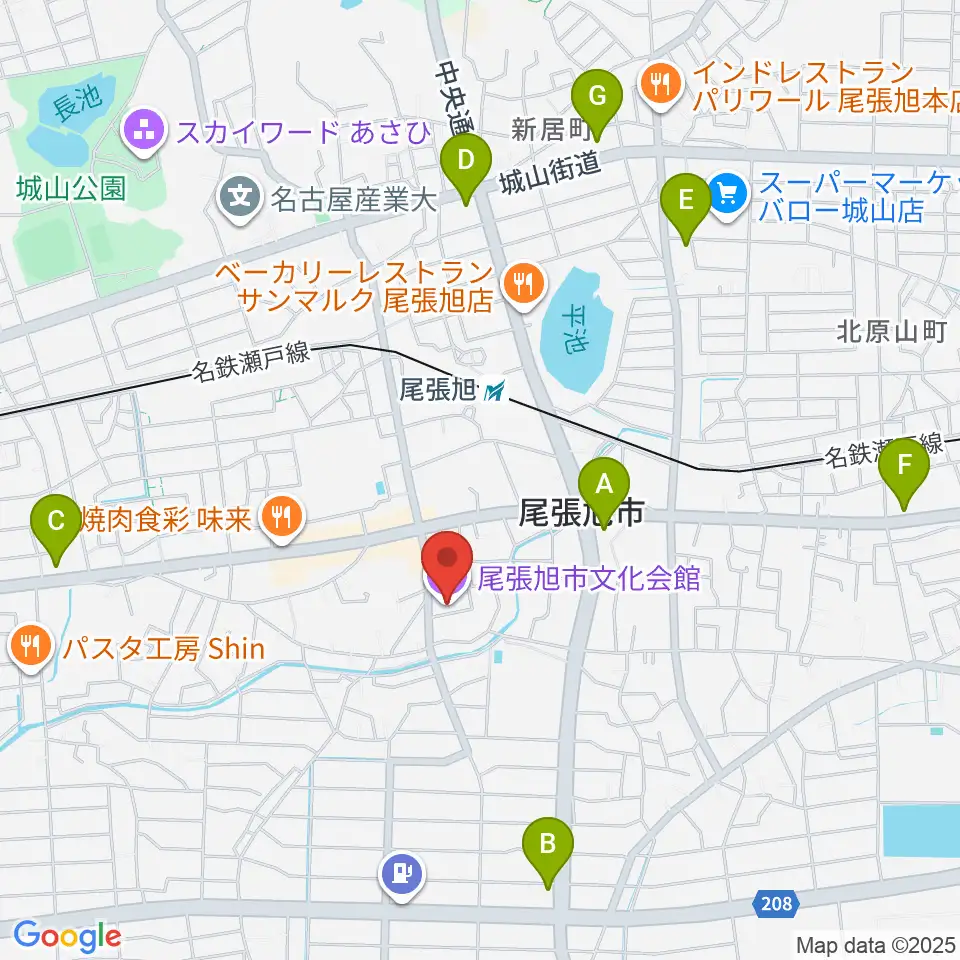 尾張旭市文化会館周辺のコンビニエンスストア一覧地図