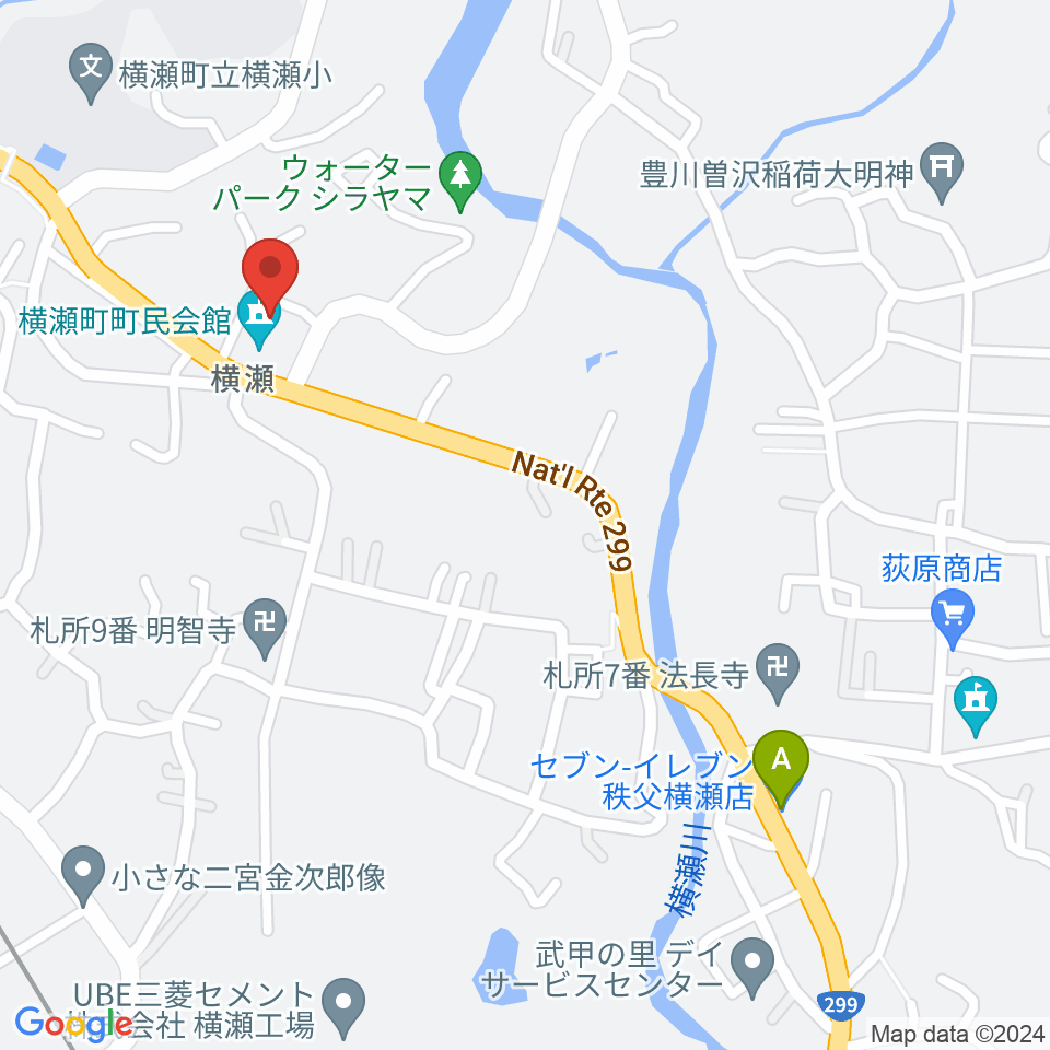 横瀬町町民会館（かわせみ会館）周辺のコンビニエンスストア一覧地図