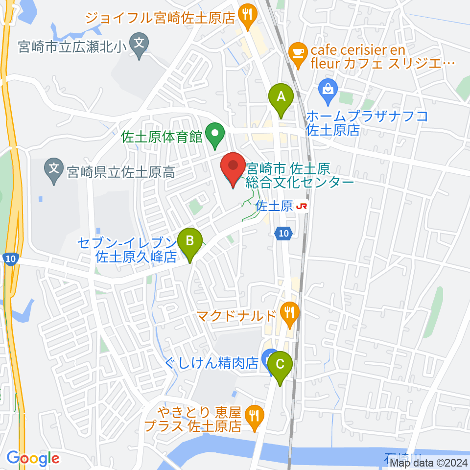 宮崎市佐土原総合文化センター周辺のコンビニエンスストア一覧地図