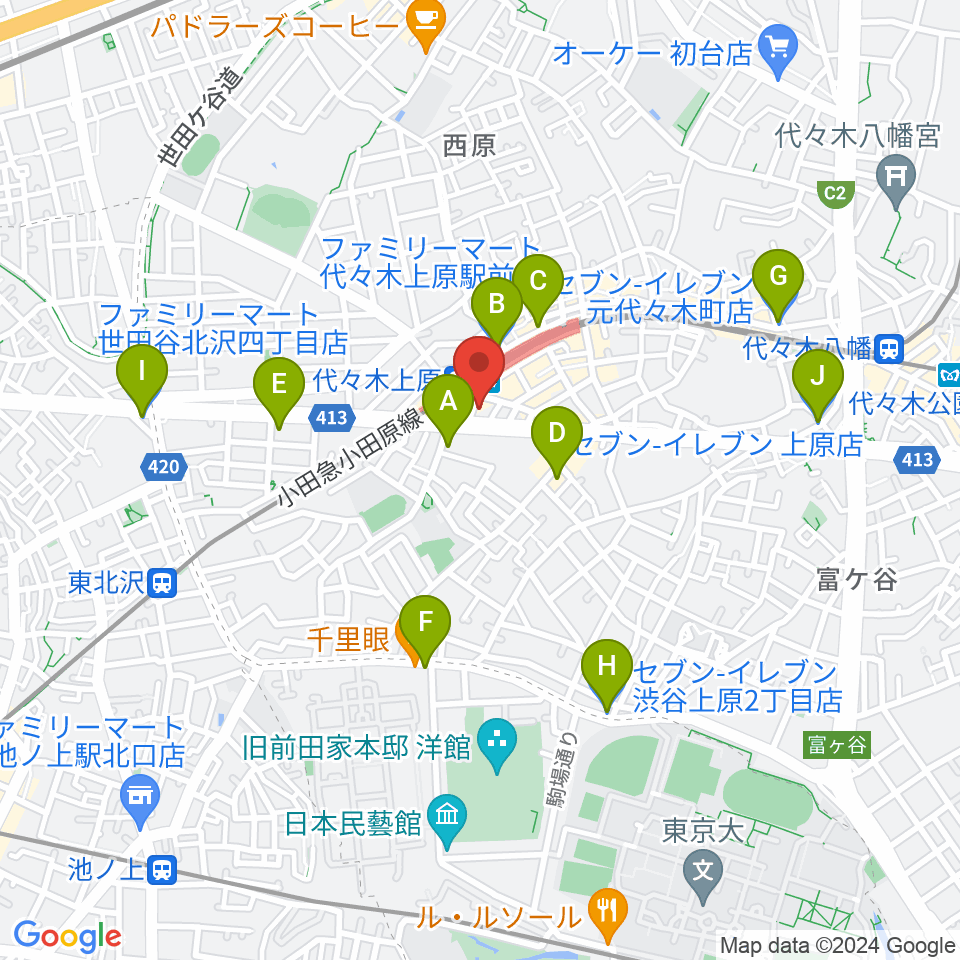 代々木上原OPRCT周辺のコンビニエンスストア一覧地図