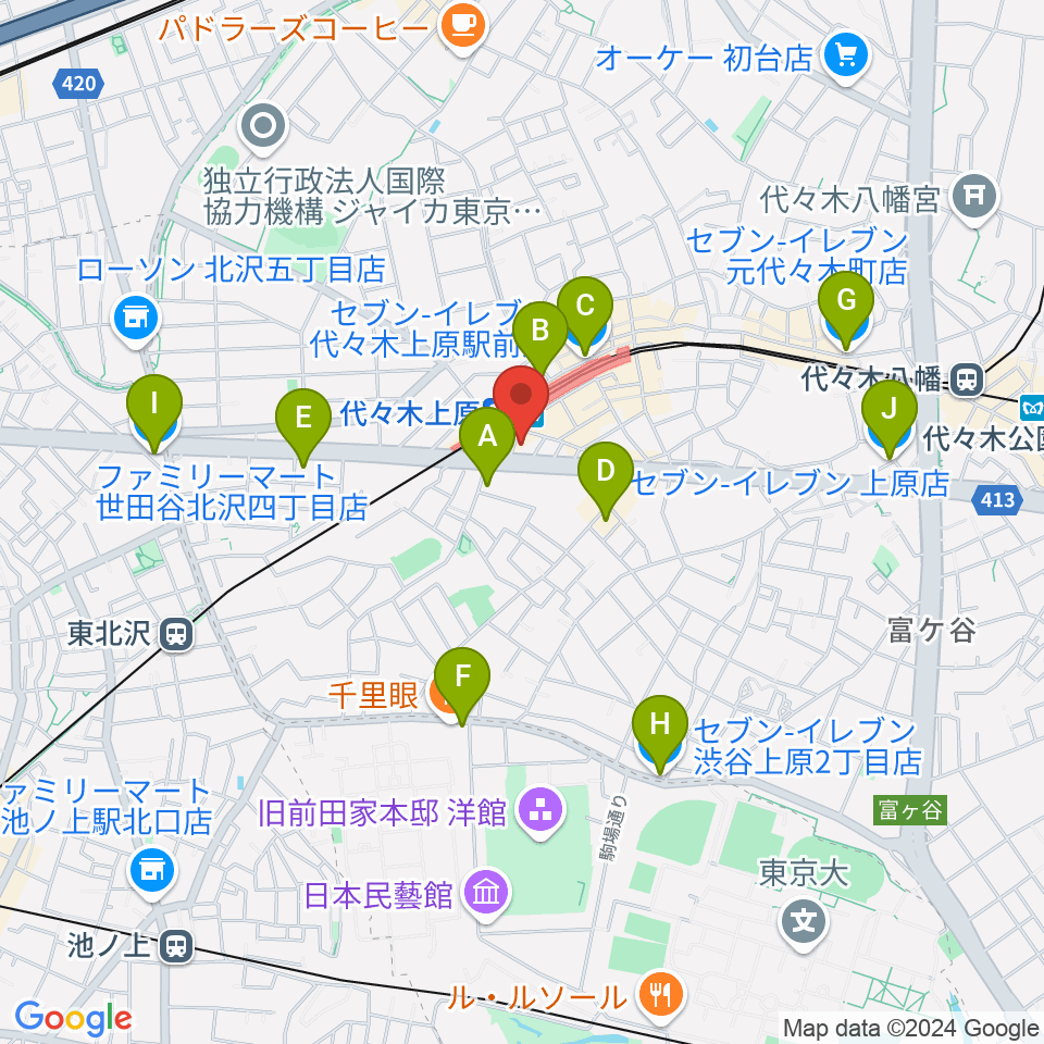 代々木上原OPRCT周辺のコンビニエンスストア一覧地図