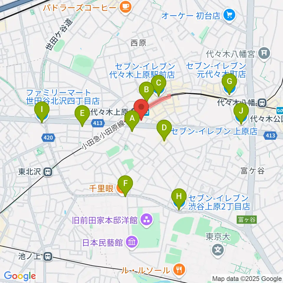 代々木上原OPRCT周辺のコンビニエンスストア一覧地図