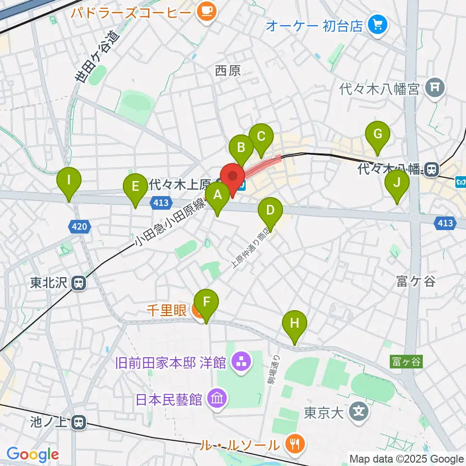 代々木上原OPRCT周辺のコンビニエンスストア一覧地図