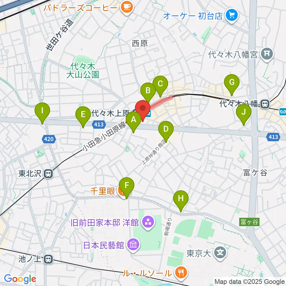 代々木上原OPRCT周辺のコンビニエンスストア一覧地図