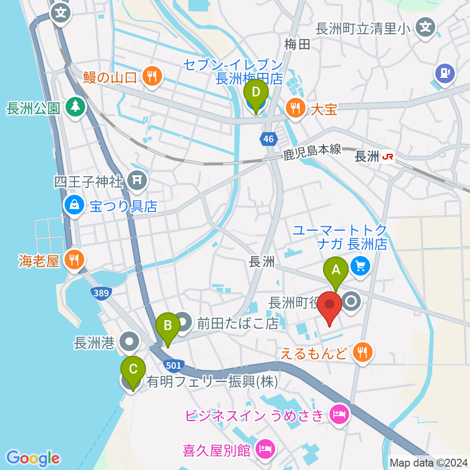 ながす未来館周辺のコンビニエンスストア一覧地図