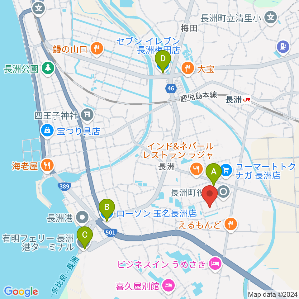 ながす未来館周辺のコンビニエンスストア一覧地図