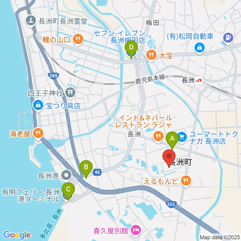 ながす未来館周辺のコンビニエンスストア一覧地図