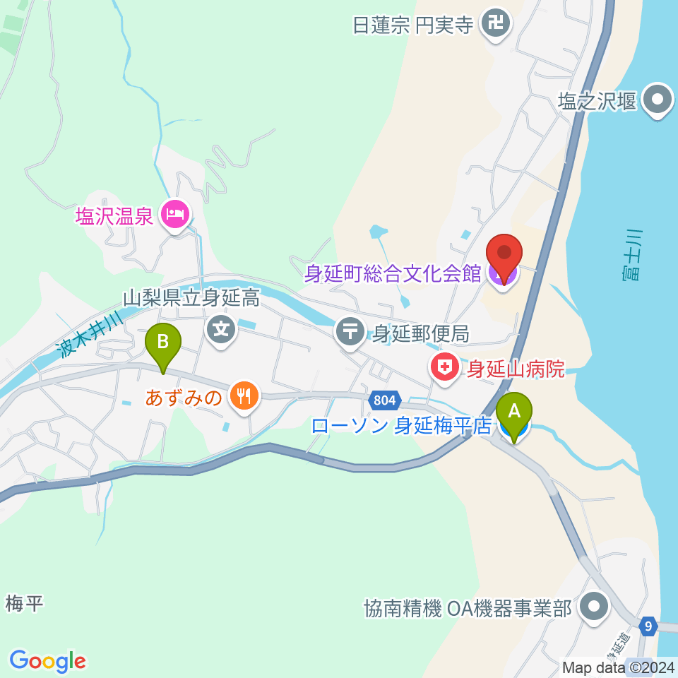 身延町総合文化会館周辺のコンビニエンスストア一覧地図