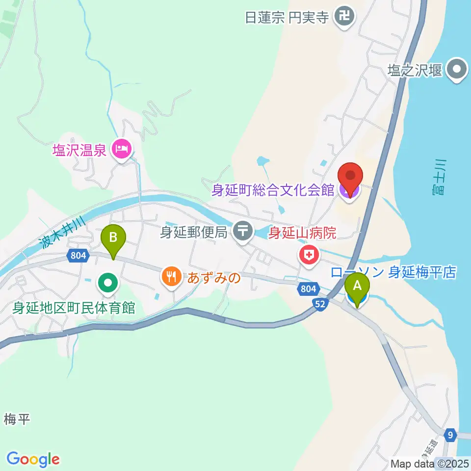 身延町総合文化会館周辺のコンビニエンスストア一覧地図
