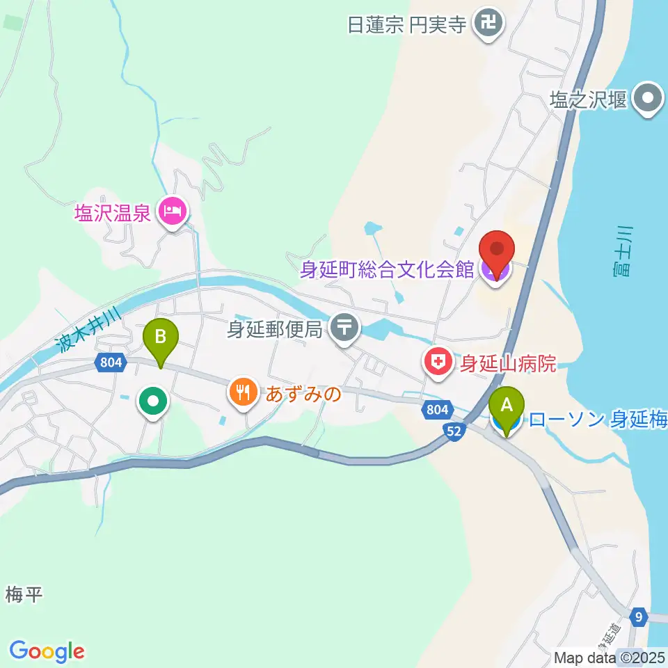 身延町総合文化会館周辺のコンビニエンスストア一覧地図