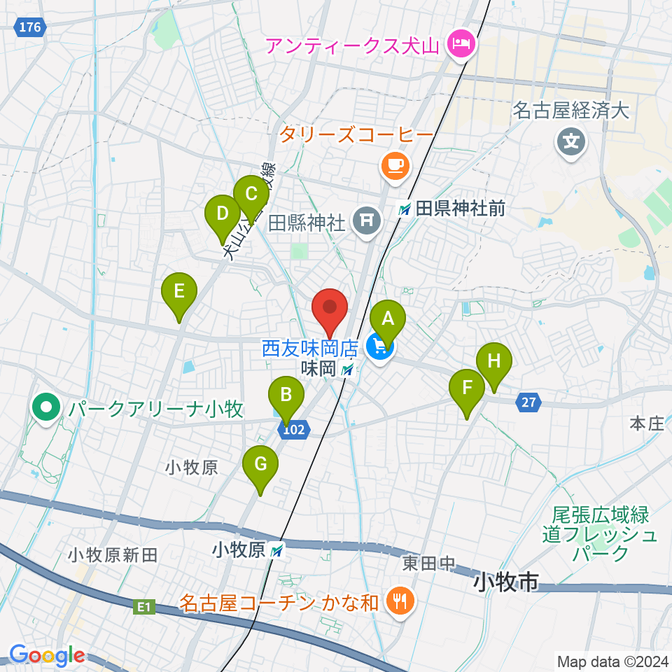 小牧市味岡市民センター周辺のコンビニエンスストア一覧地図