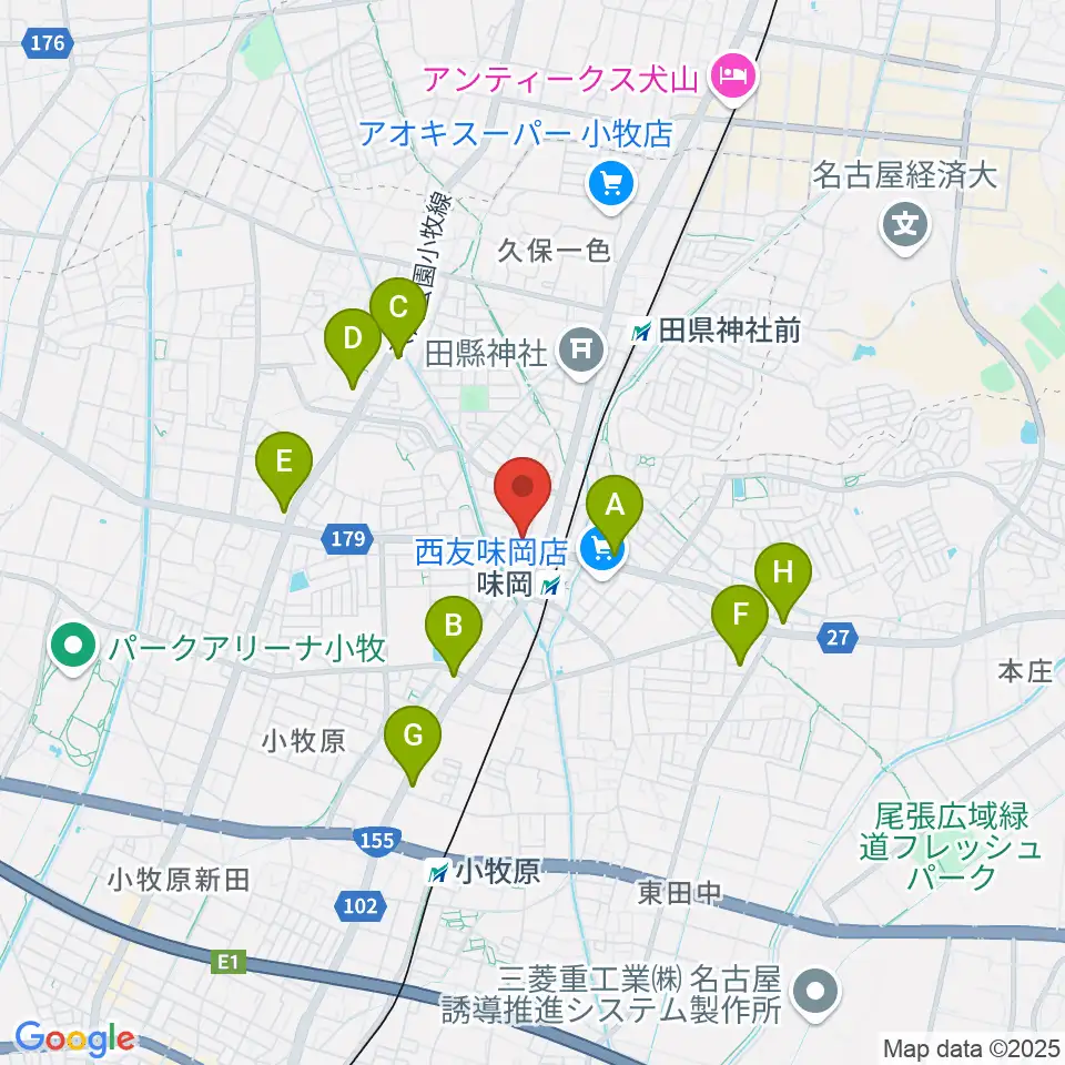 小牧市味岡市民センター周辺のコンビニエンスストア一覧地図