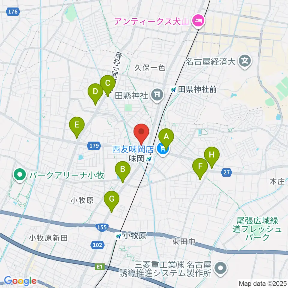 小牧市味岡市民センター周辺のコンビニエンスストア一覧地図