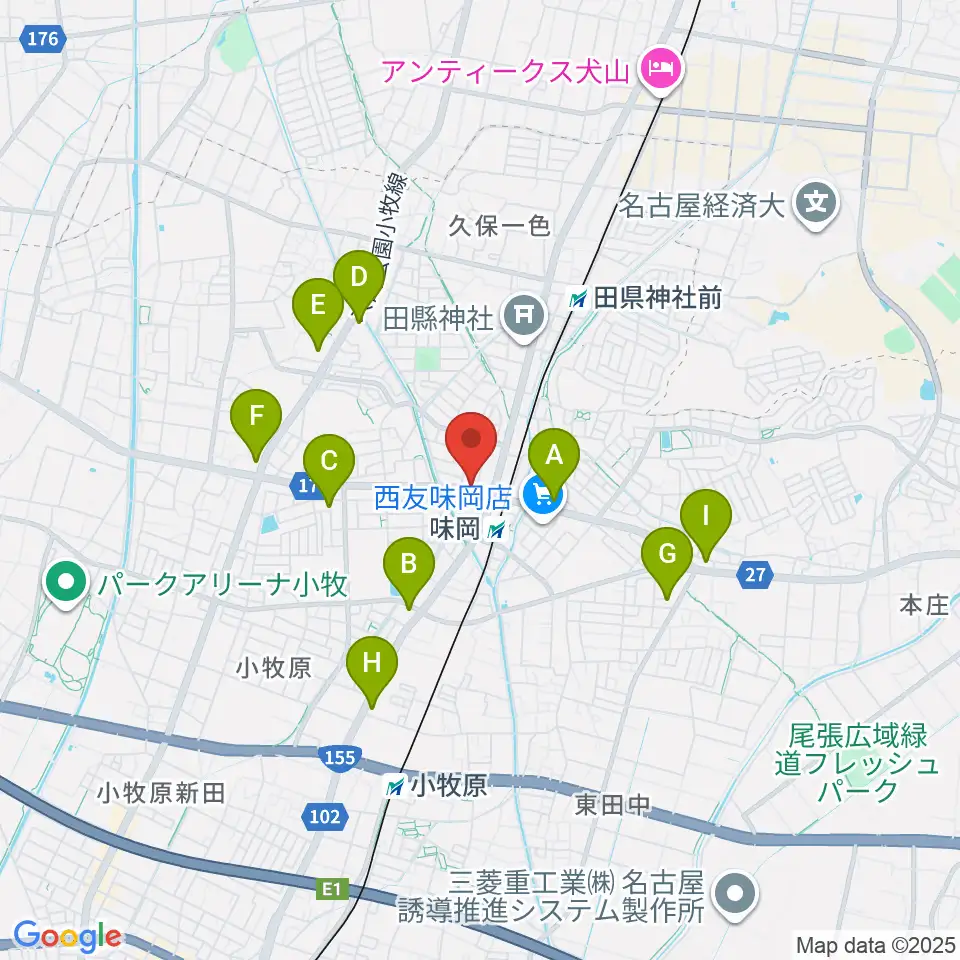 小牧市味岡市民センター周辺のコンビニエンスストア一覧地図