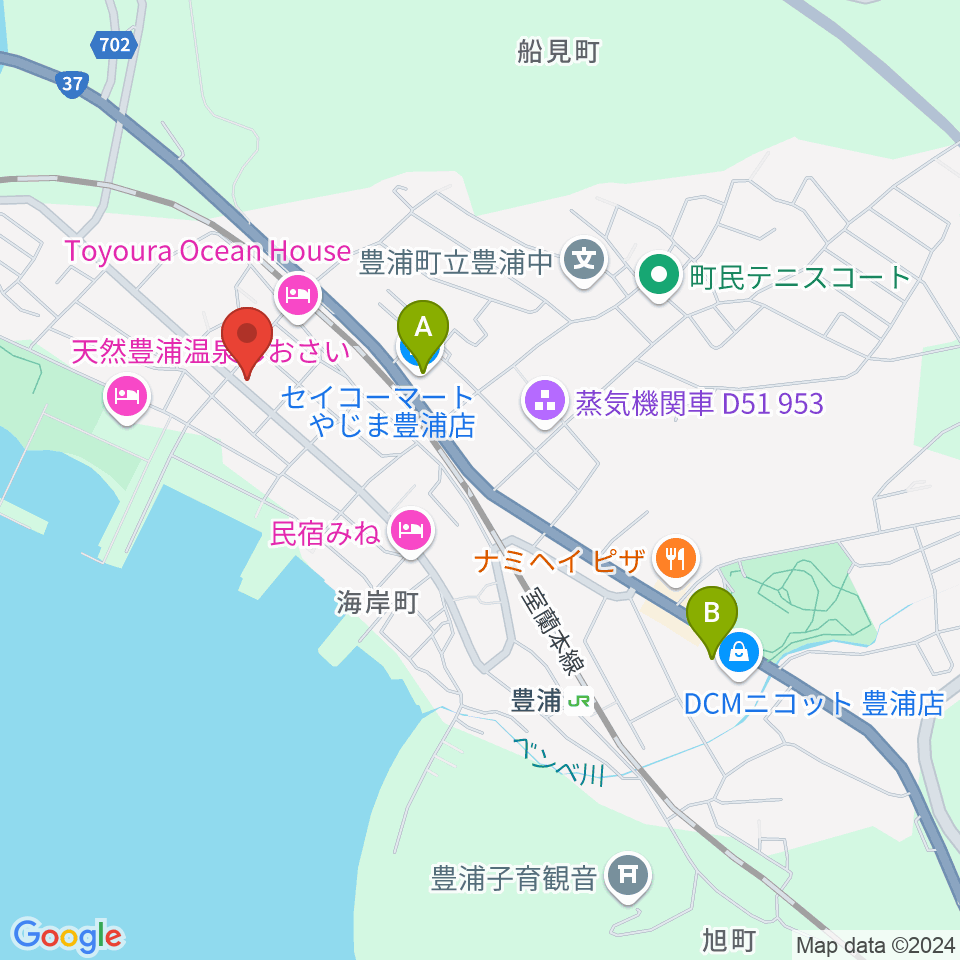 豊浦町地域交流センター とわにー周辺のコンビニエンスストア一覧地図