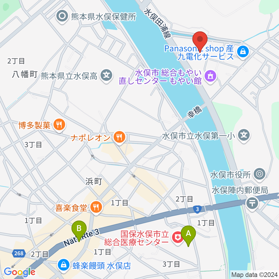 水俣市文化会館周辺のコンビニエンスストア一覧地図