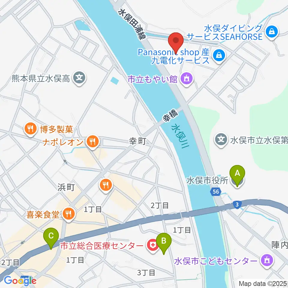 水俣市文化会館周辺のコンビニエンスストア一覧地図