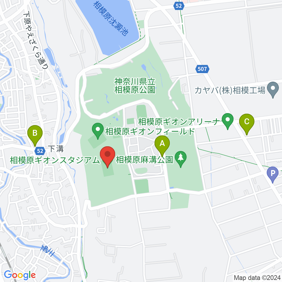 相模原ギオンスタジアム周辺のコンビニエンスストア一覧地図