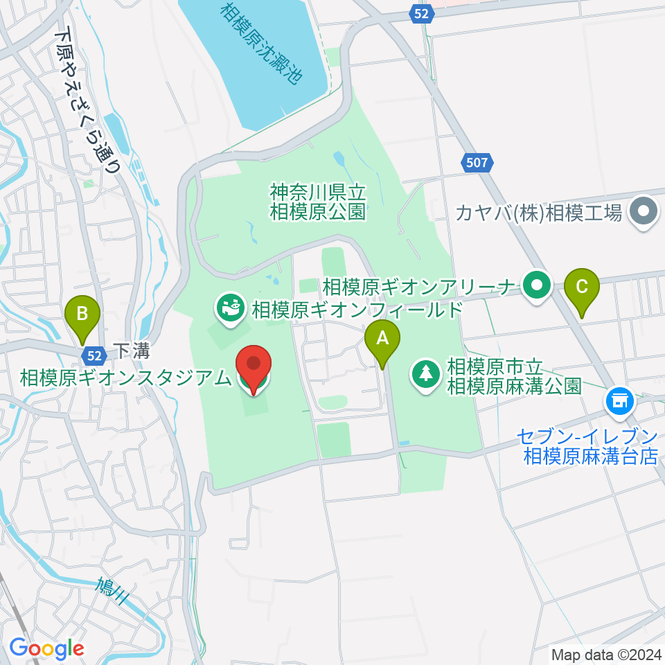 相模原ギオンスタジアム周辺のコンビニエンスストア一覧地図