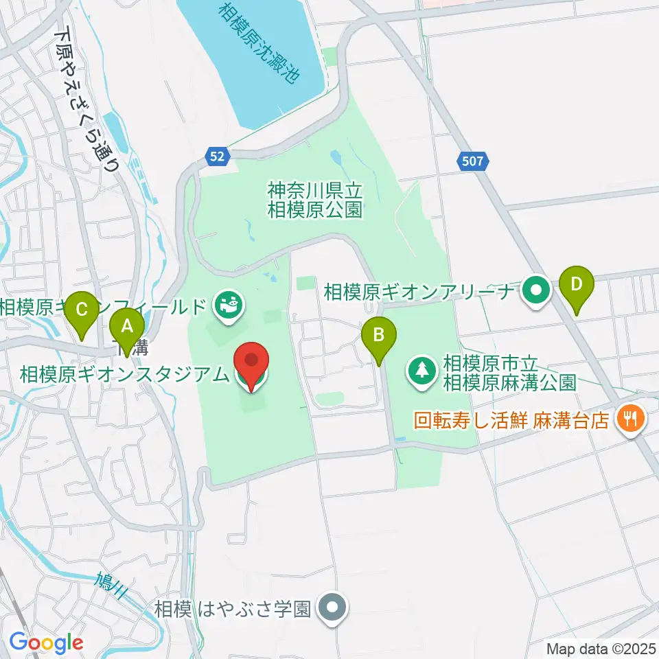 相模原ギオンスタジアム周辺のコンビニエンスストア一覧地図