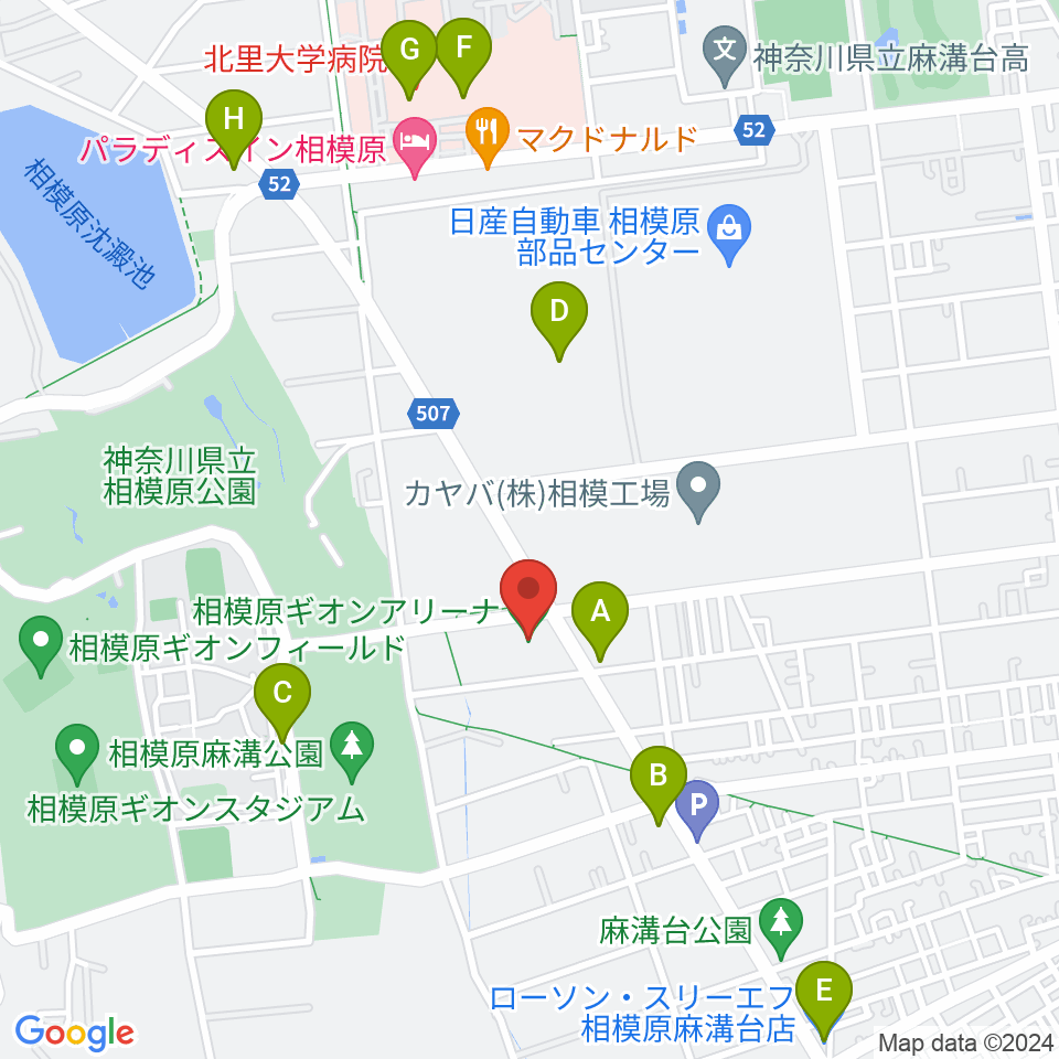 相模原ギオンアリーナ周辺のコンビニエンスストア一覧地図