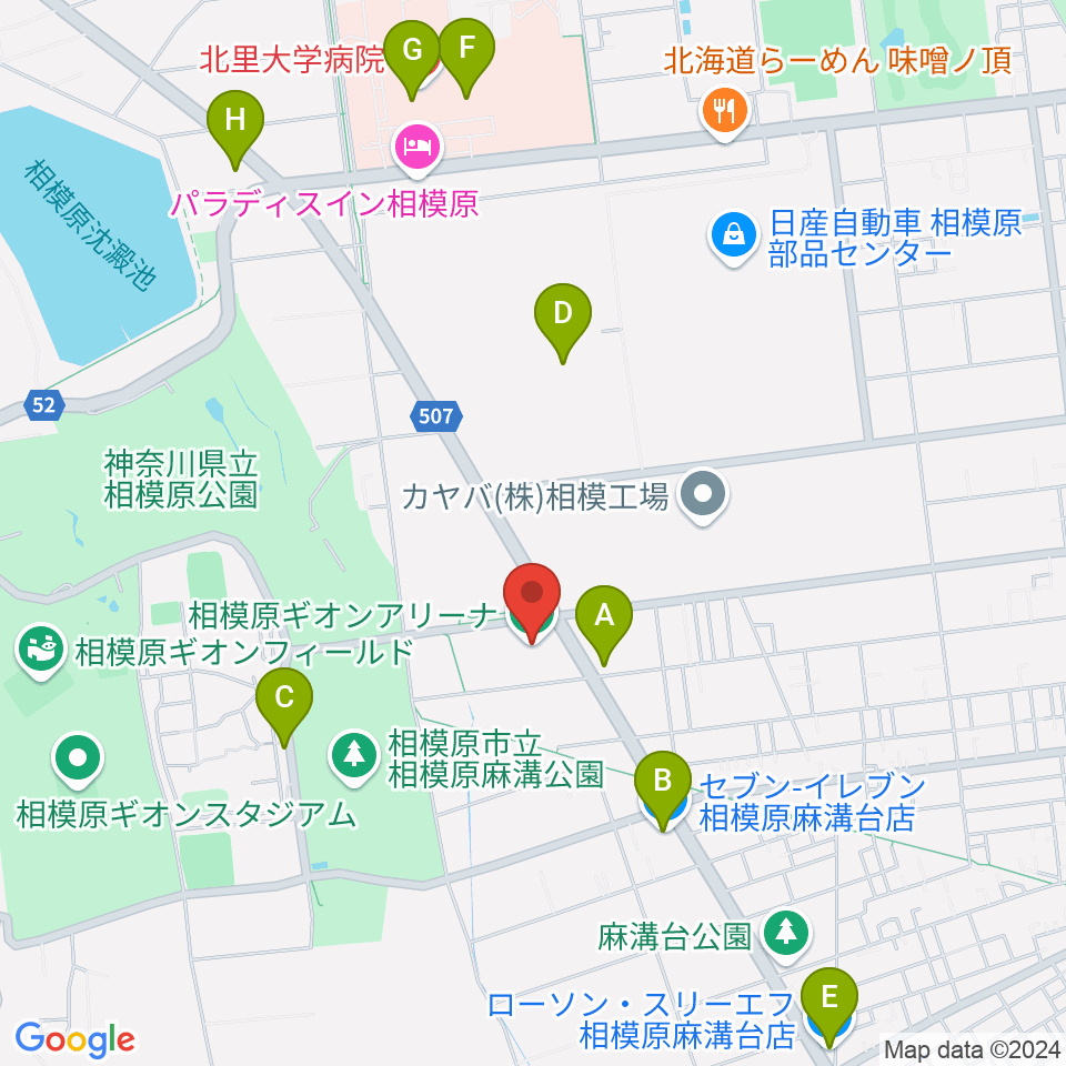 相模原ギオンアリーナ周辺のコンビニエンスストア一覧地図