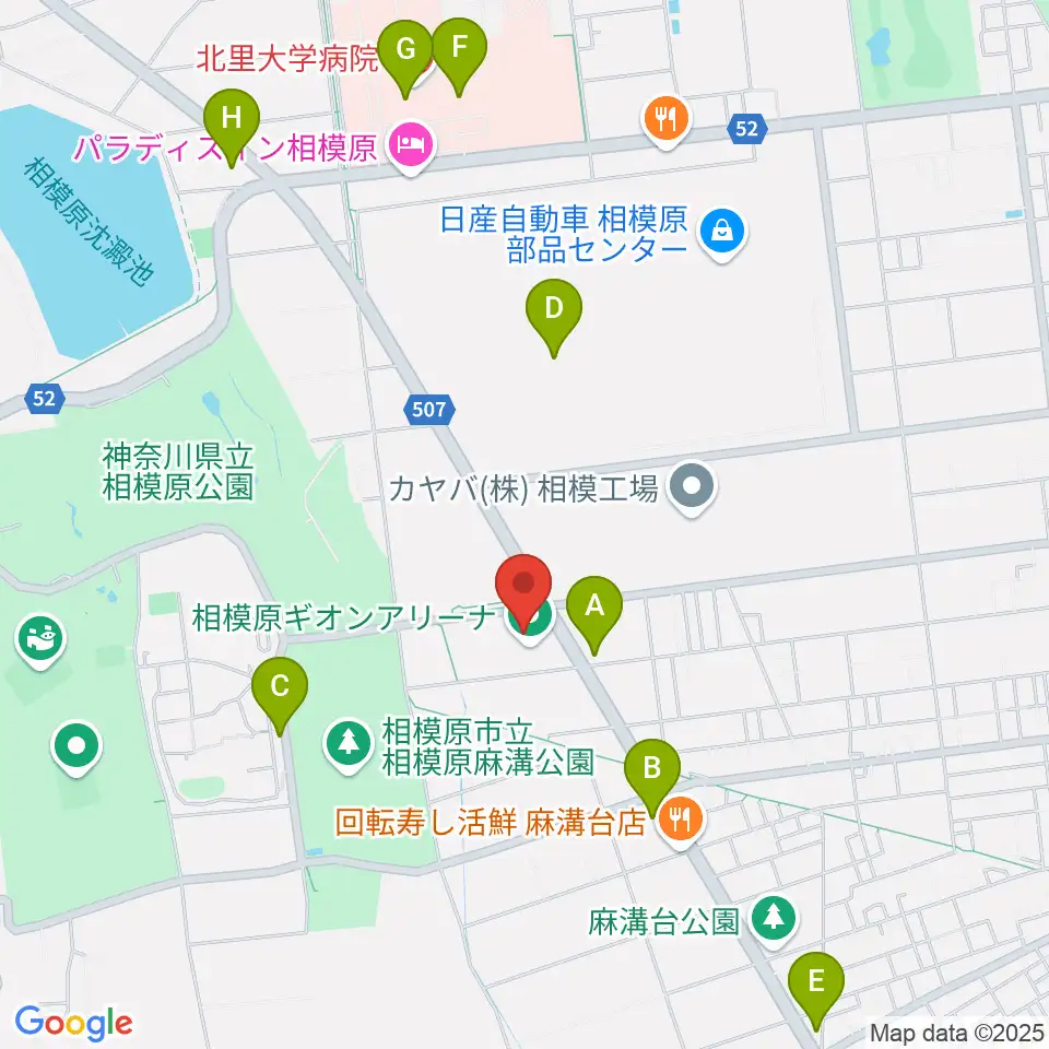 相模原ギオンアリーナ周辺のコンビニエンスストア一覧地図