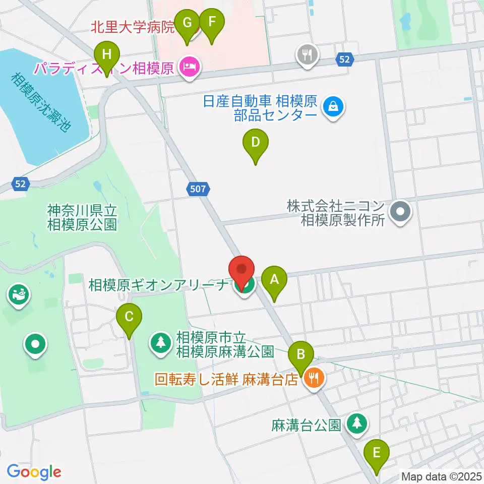 相模原ギオンアリーナ周辺のコンビニエンスストア一覧地図