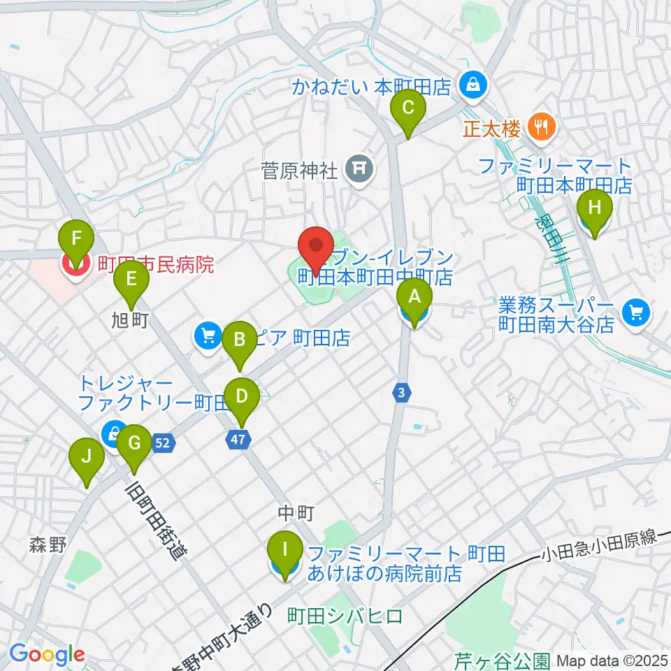 町田市民球場周辺のコンビニエンスストア一覧地図
