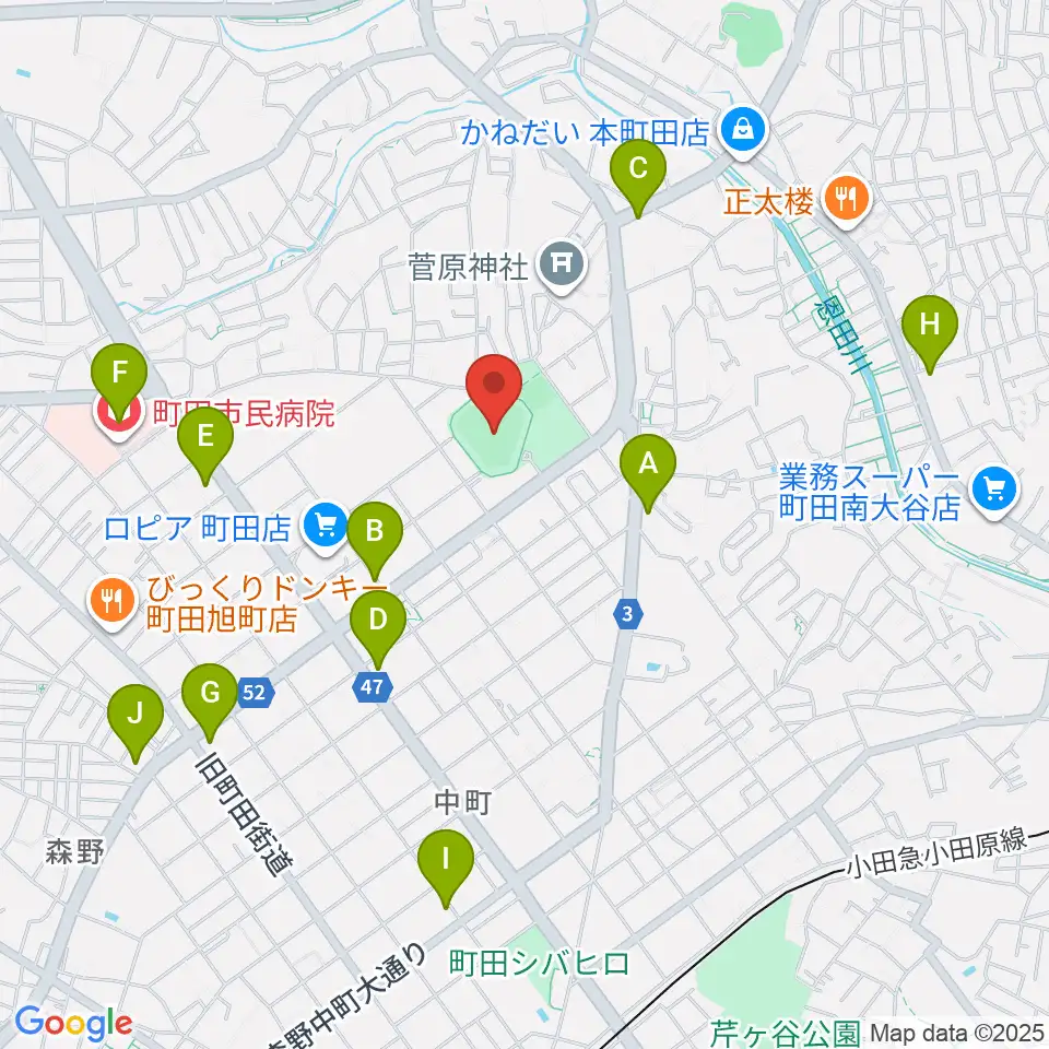 町田市民球場周辺のコンビニエンスストア一覧地図