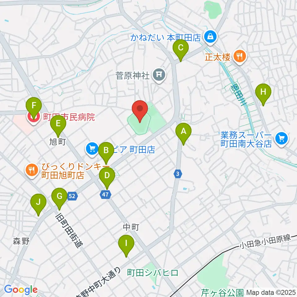 町田市民球場周辺のコンビニエンスストア一覧地図