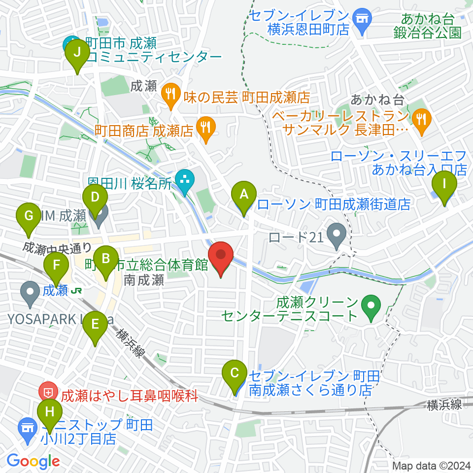 町田市立総合体育館周辺のコンビニエンスストア一覧地図