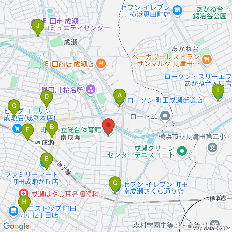 町田市立総合体育館周辺のコンビニエンスストア一覧地図