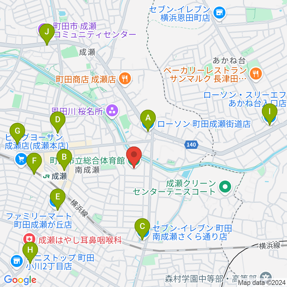 町田市立総合体育館周辺のコンビニエンスストア一覧地図