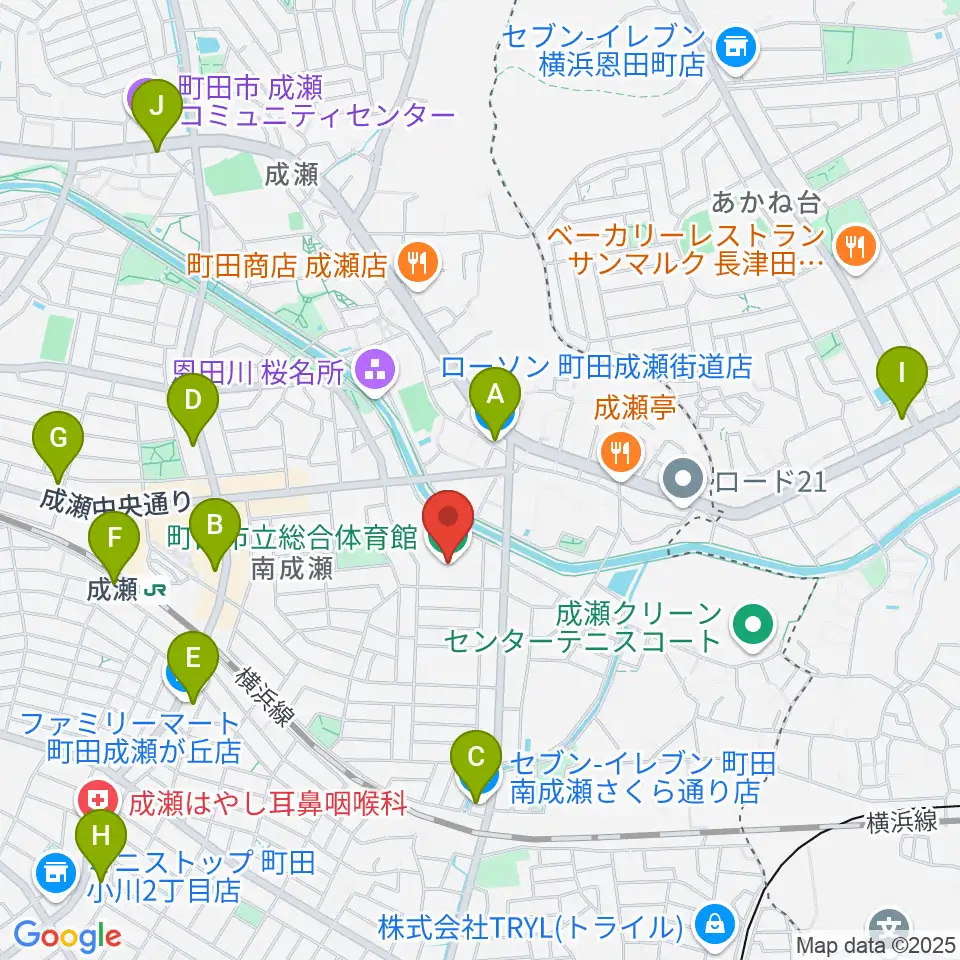 町田市立総合体育館周辺のコンビニエンスストア一覧地図
