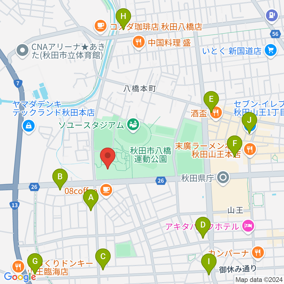 秋田県立体育館周辺のコンビニエンスストア一覧地図