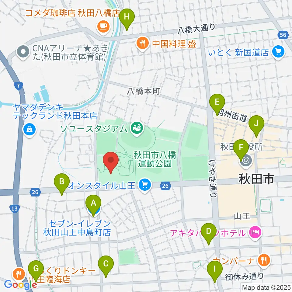 秋田県立体育館周辺のコンビニエンスストア一覧地図