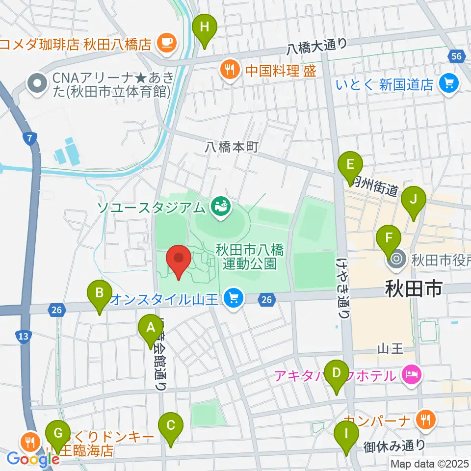 秋田県立体育館周辺のコンビニエンスストア一覧地図