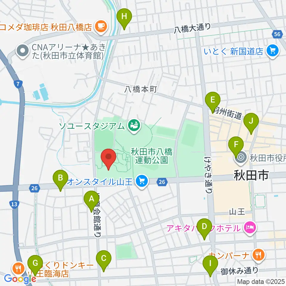 秋田県立体育館周辺のコンビニエンスストア一覧地図