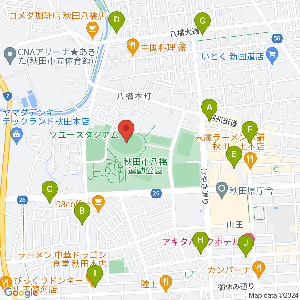 ソユースタジアム周辺のコンビニエンスストア一覧地図