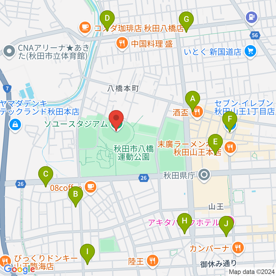 ソユースタジアム周辺のコンビニエンスストア一覧地図