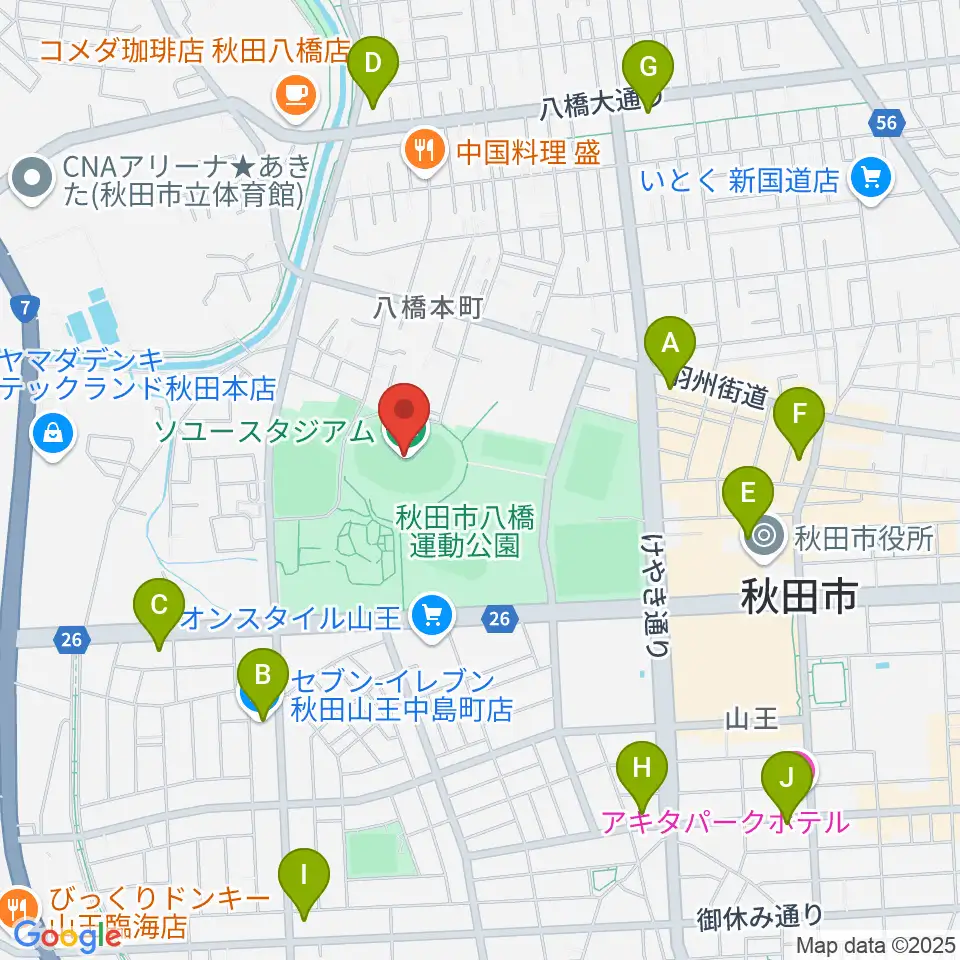 ソユースタジアム周辺のコンビニエンスストア一覧地図