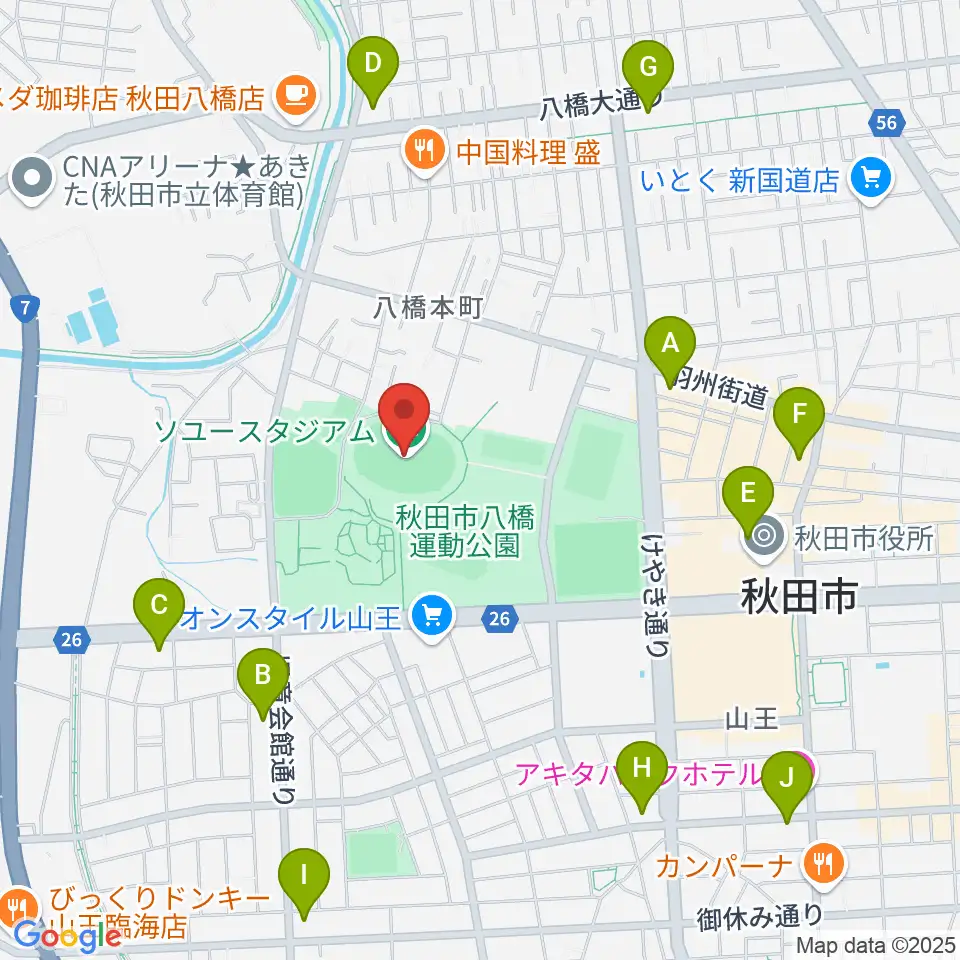 ソユースタジアム周辺のコンビニエンスストア一覧地図
