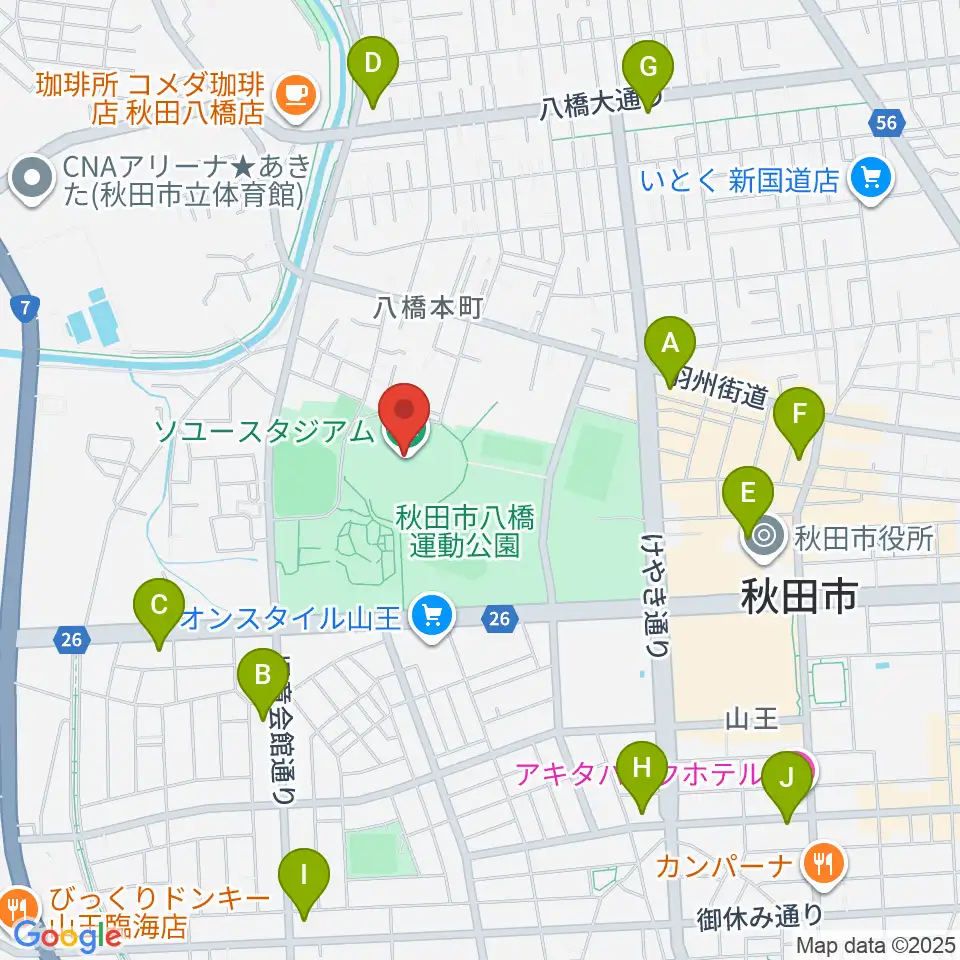 ソユースタジアム周辺のコンビニエンスストア一覧地図