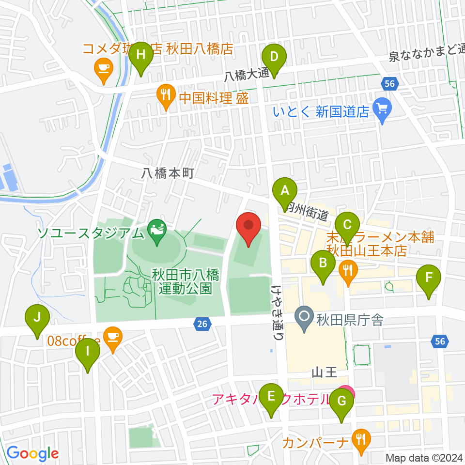 秋田スポーツPLUS・ASPスタジアム周辺のコンビニエンスストア一覧地図