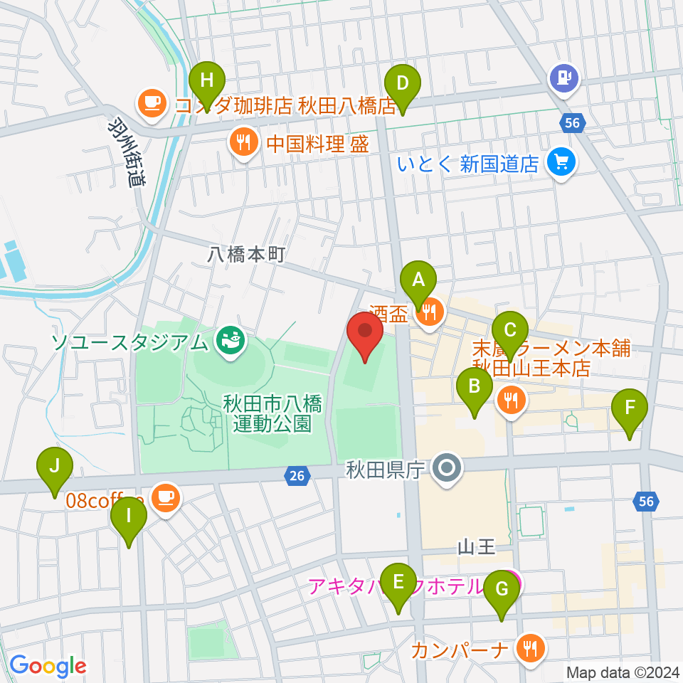 秋田スポーツPLUS・ASPスタジアム周辺のコンビニエンスストア一覧地図