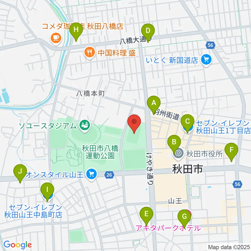 秋田スポーツPLUS・ASPスタジアム周辺のコンビニエンスストア一覧地図