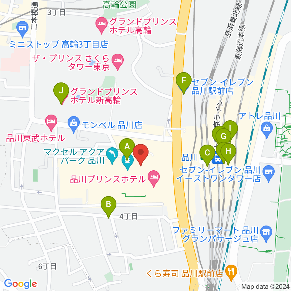品川プリンスホテル クラブeX周辺のコンビニエンスストア一覧地図