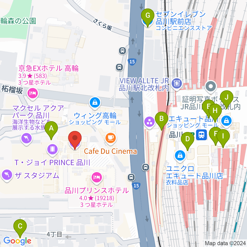 品川プリンスホテル クラブeX周辺のコンビニエンスストア一覧地図