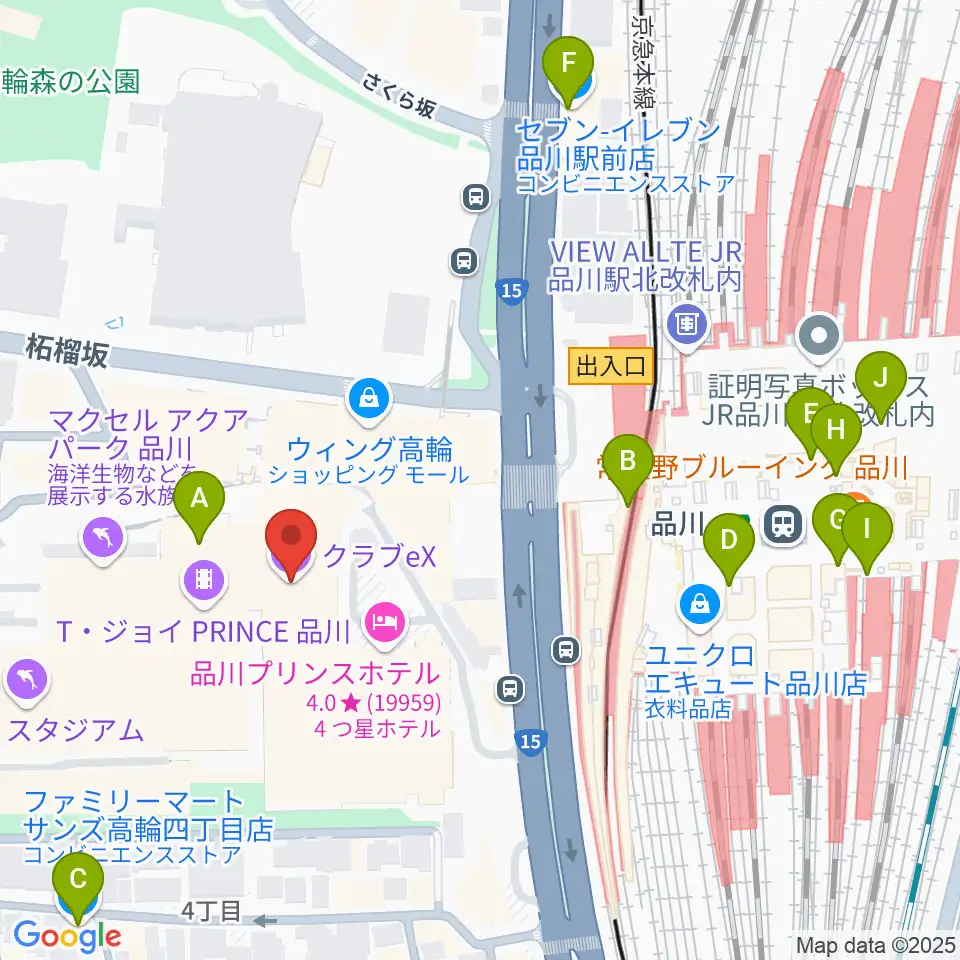 品川プリンスホテル クラブeX周辺のコンビニエンスストア一覧地図